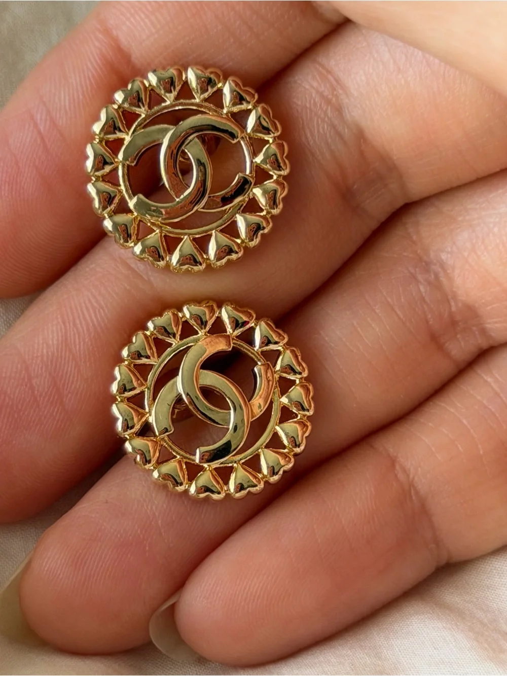 Chanel Hearts Interlocking Circle Earrings